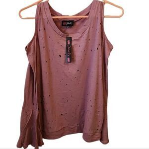 Poof! Womens Cold Shoulder Blouse with Distressed Look
